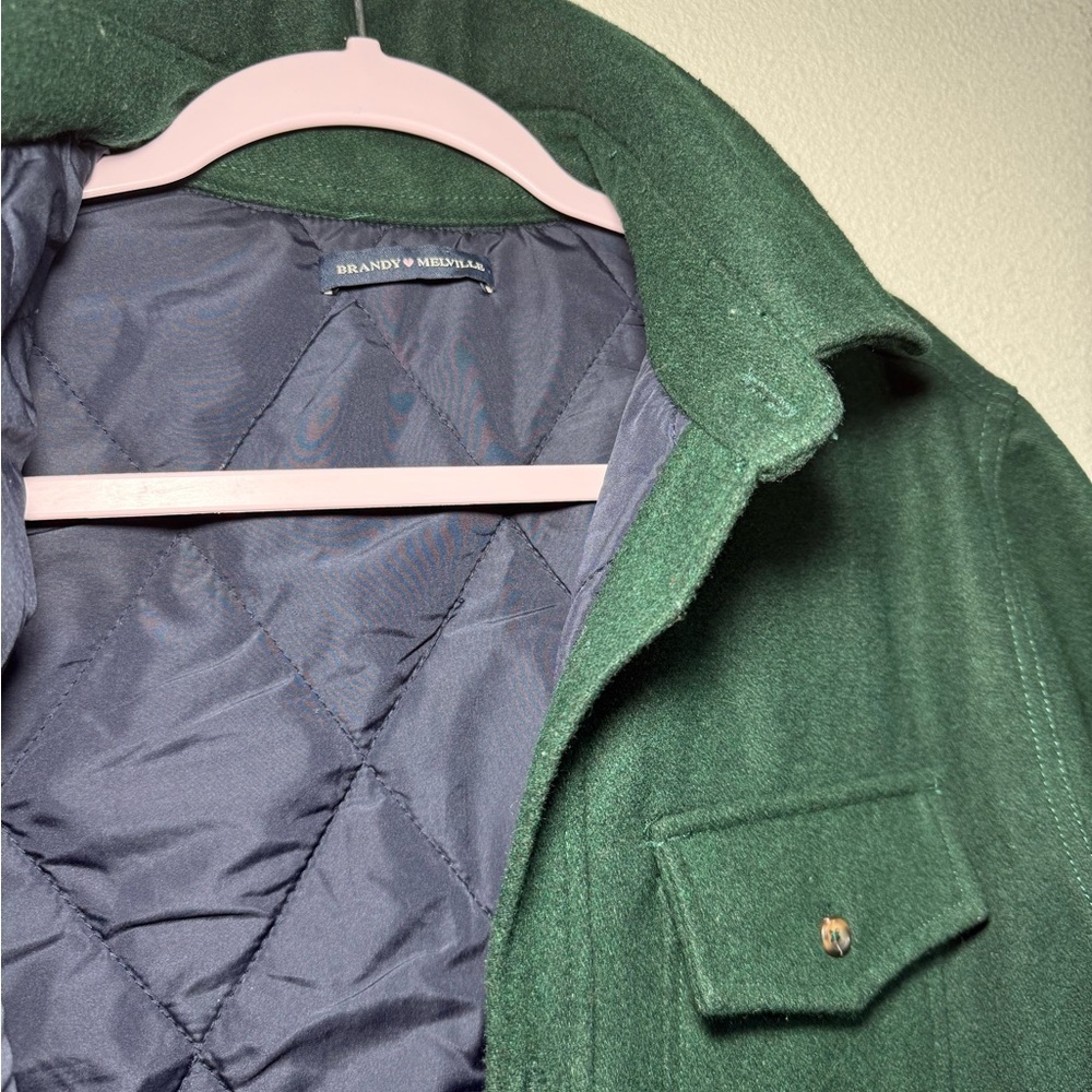 Brandy Melville Forest Green Quilted Shacket Jacket OS Oversized Button Front - Picture 8 of 8